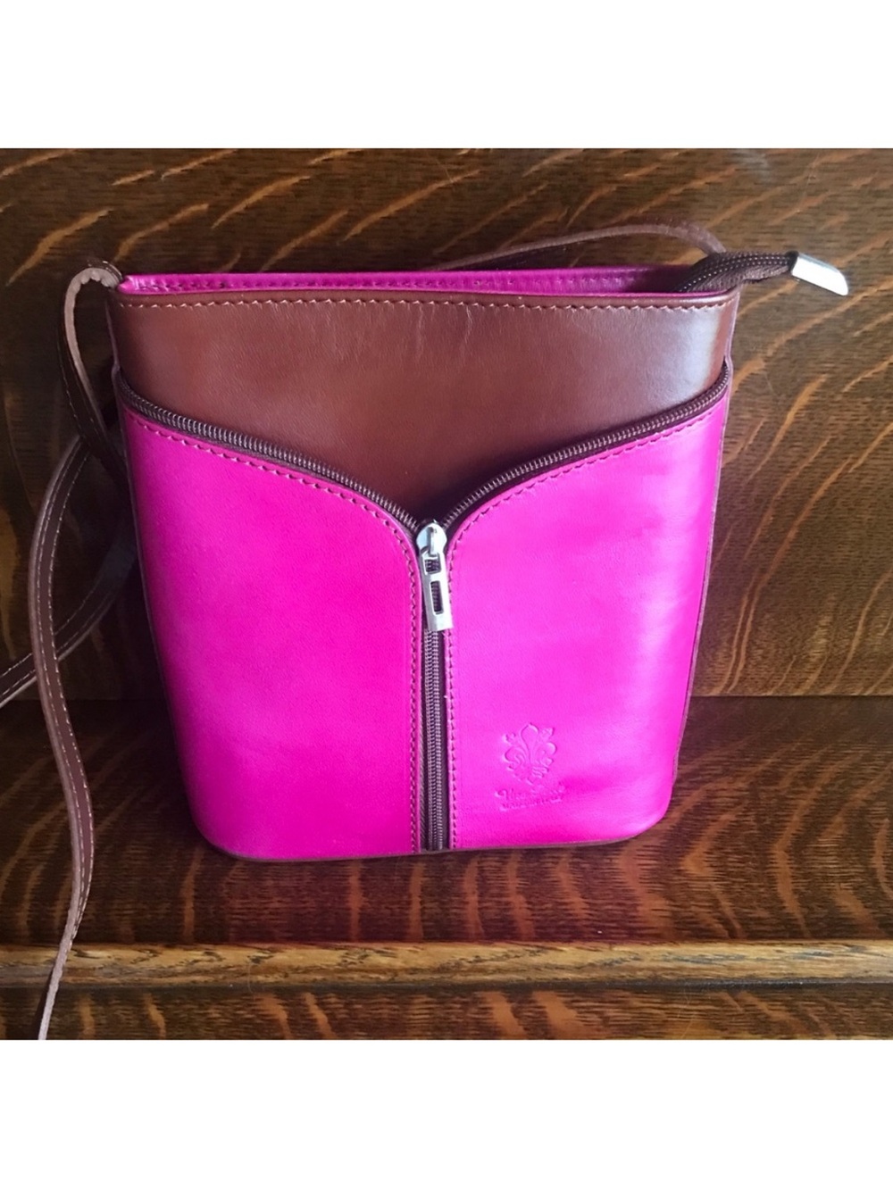 Vera Pelle Hot Pink and Brown Leather Crossbody Bag